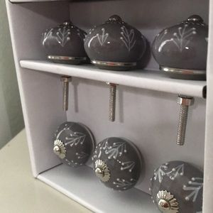 Drawer Knobs Pulls Dark Gray Ceramic Set of 6